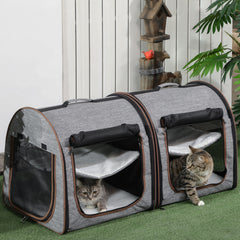PawHut 39" Portable Soft-Sided Pet Cat Carrier with Divider, Two Compartments, Soft Cushions, & Storage Bag, Grey