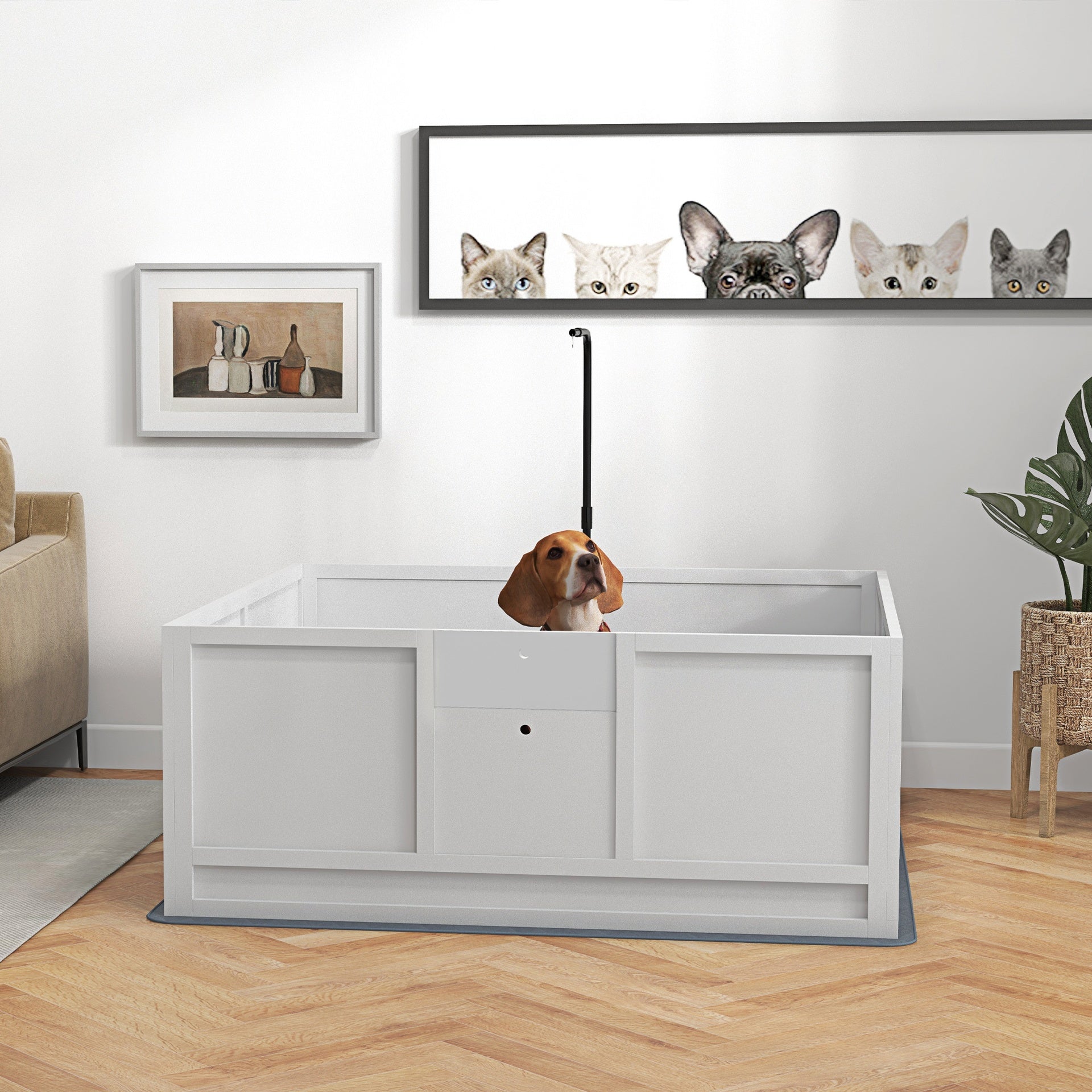PawHut Whelping Box for Dogs with Retractable Light Stand, Birth Dog Whelping Box for Puppies with Pig Rail, Pee PadAdjustable Height Door for Small, Medium & Large Breed Dogs, 49" x 48"