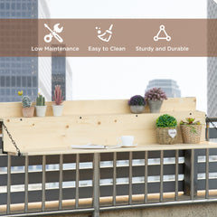 Hanging Balcony Table, Spruce Wood Foldable Railing Bar, Serving Table & Desk, Fits up to 3.9 Inches, Natural