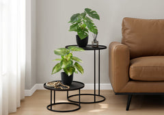 Artificial Plant, 13" Tall, Monstera Calthea, Indoor, Faux, Fake, Table, Greenery, Potted, Set Of 2, Decorative, Green Leaves, Black Pots