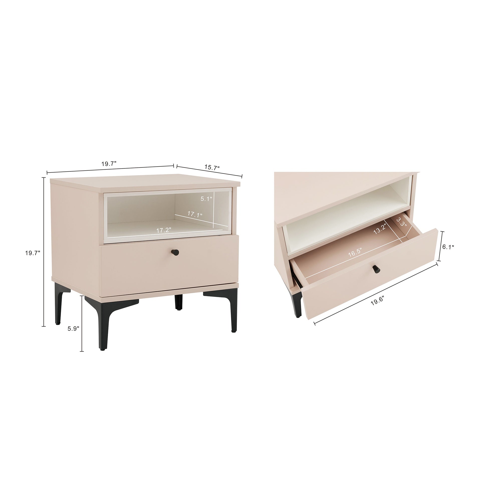 Nightstand in Pale Rose and White