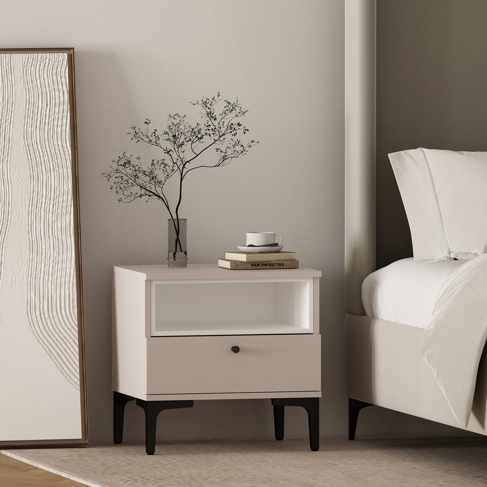 Nightstand in Pale Rose and White