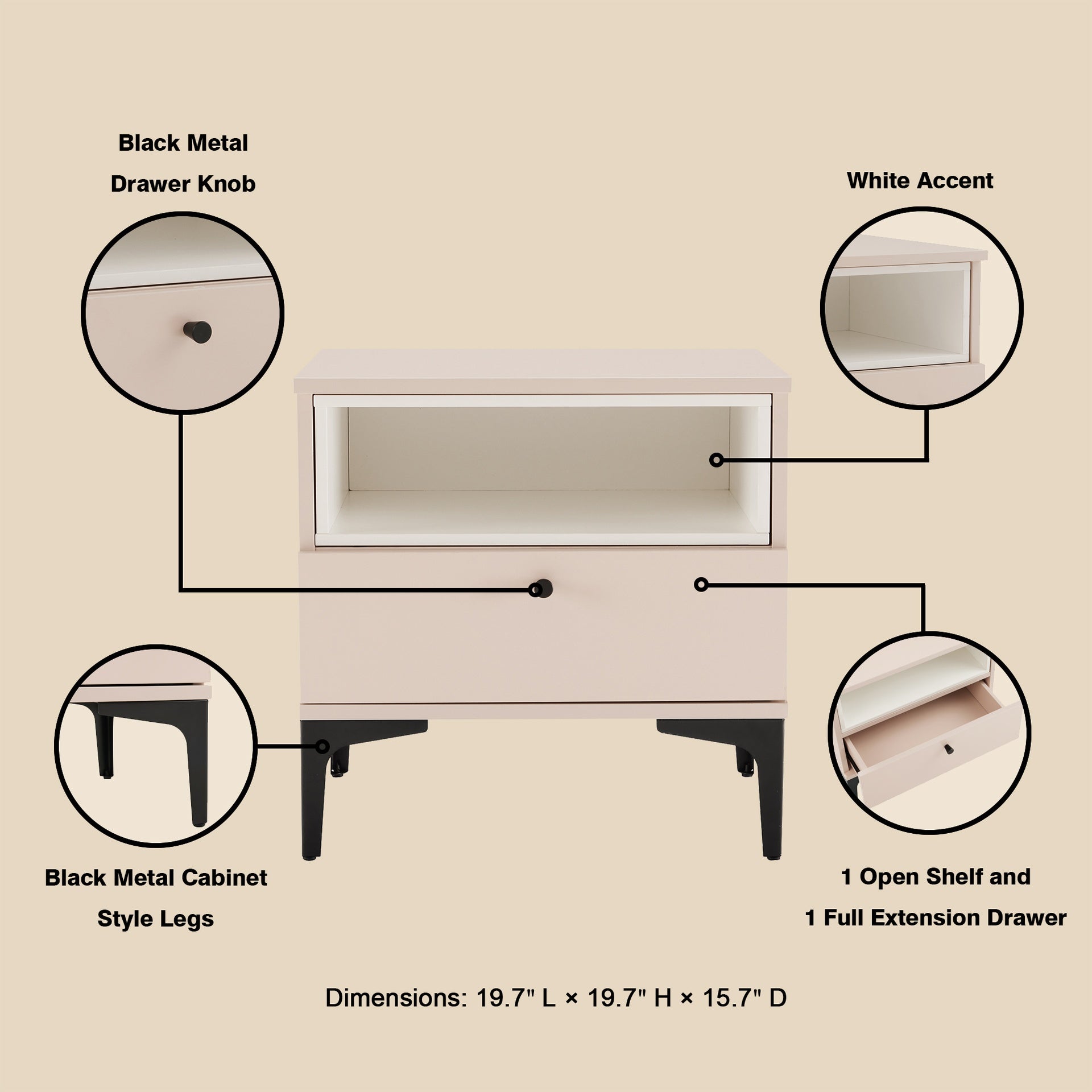 Nightstand in Pale Rose and White