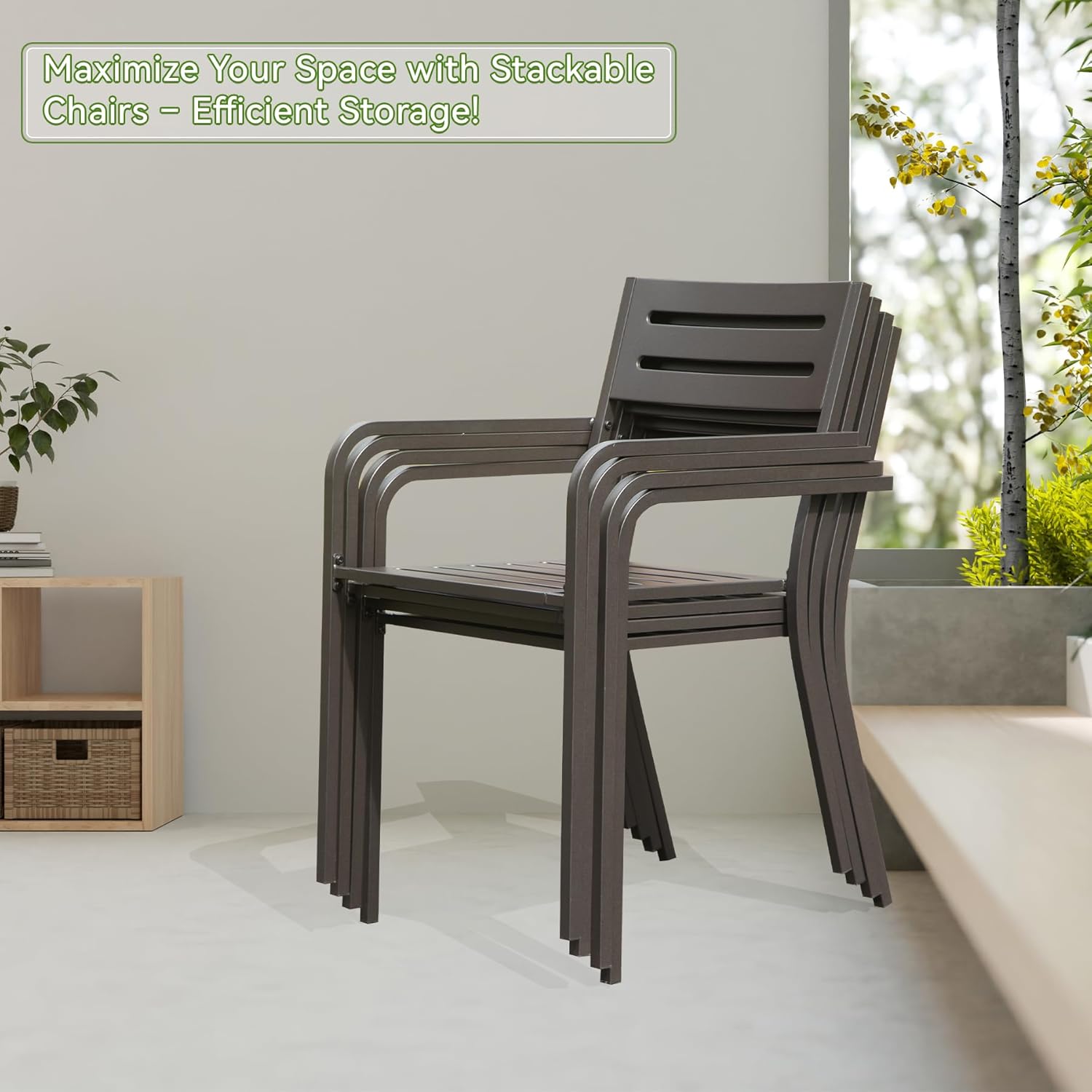 4-Pieces Patio Dining Chairs, Outdoor Heavy Duty Metal Chairs Set of 4, Stackable Garden Chairs with Ergonomic Armrest, Patio Furniture Chairs Set for Backyard Lawn Patio, Black