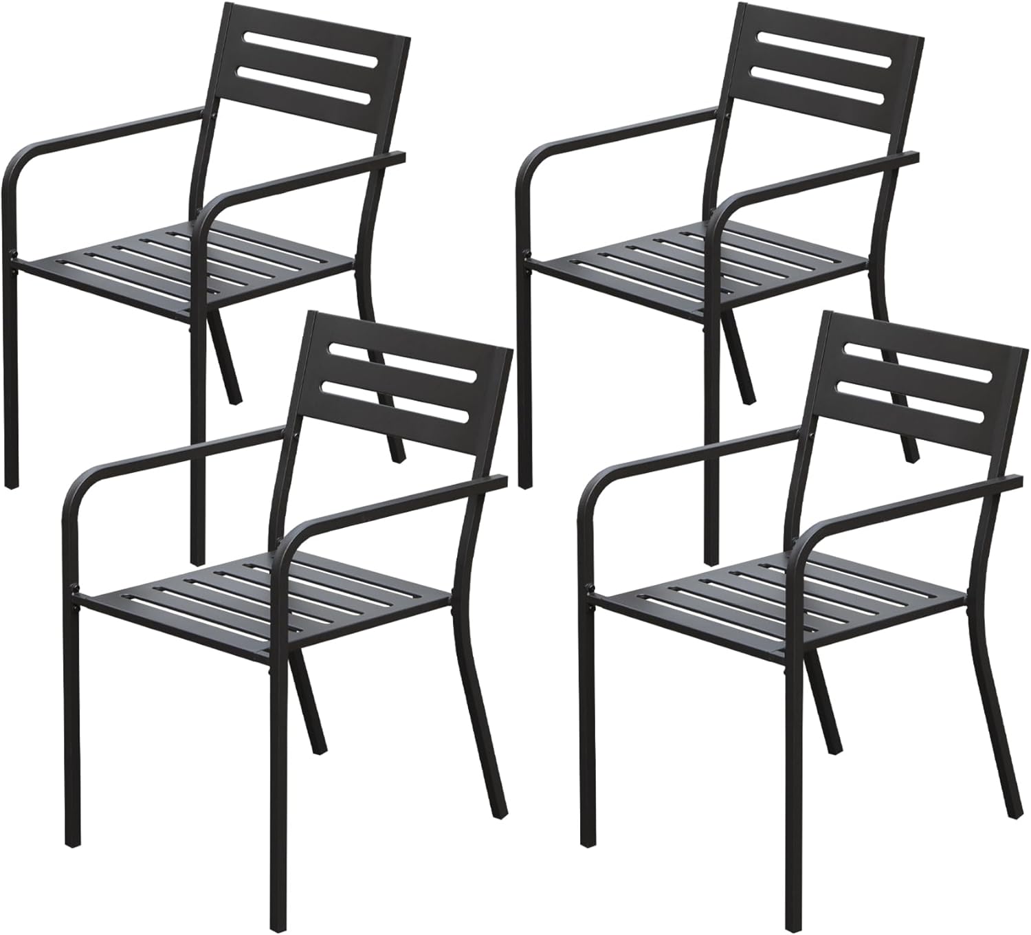 4-Pieces Patio Dining Chairs, Outdoor Heavy Duty Metal Chairs Set of 4, Stackable Garden Chairs with Ergonomic Armrest, Patio Furniture Chairs Set for Backyard Lawn Patio, Black