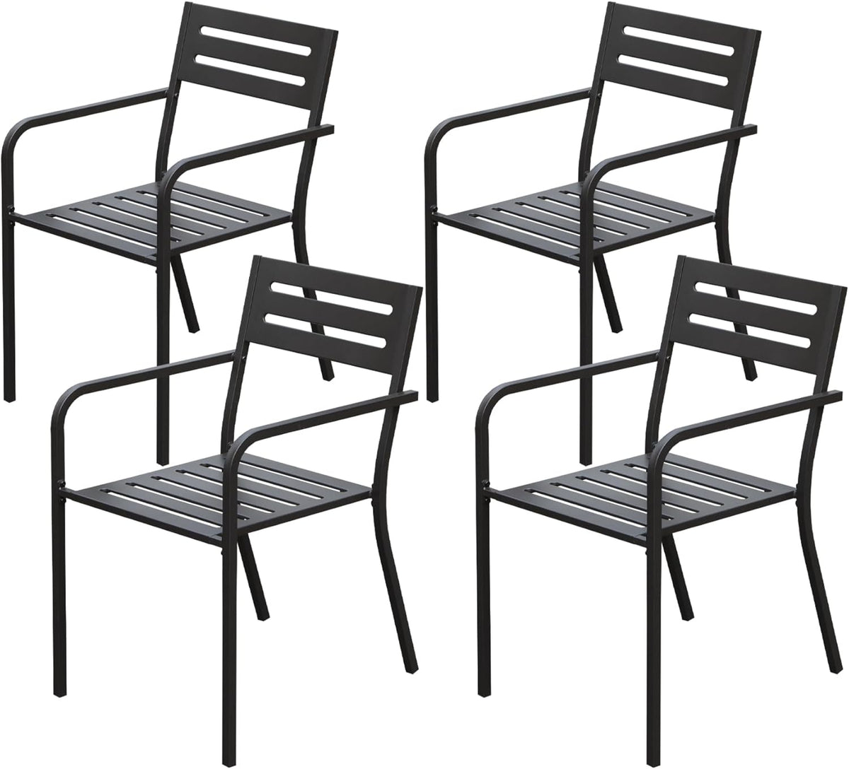 4-Pieces Patio Dining Chairs, Outdoor Heavy Duty Metal Chairs Set of 4, Stackable Garden Chairs with Ergonomic Armrest, Patio Furniture Chairs Set for Backyard Lawn Patio, Black