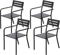 4-Pieces Patio Dining Chairs, Outdoor Heavy Duty Metal Chairs Set of 4, Stackable Garden Chairs with Ergonomic Armrest, Patio Furniture Chairs Set for Backyard Lawn Patio, Black
