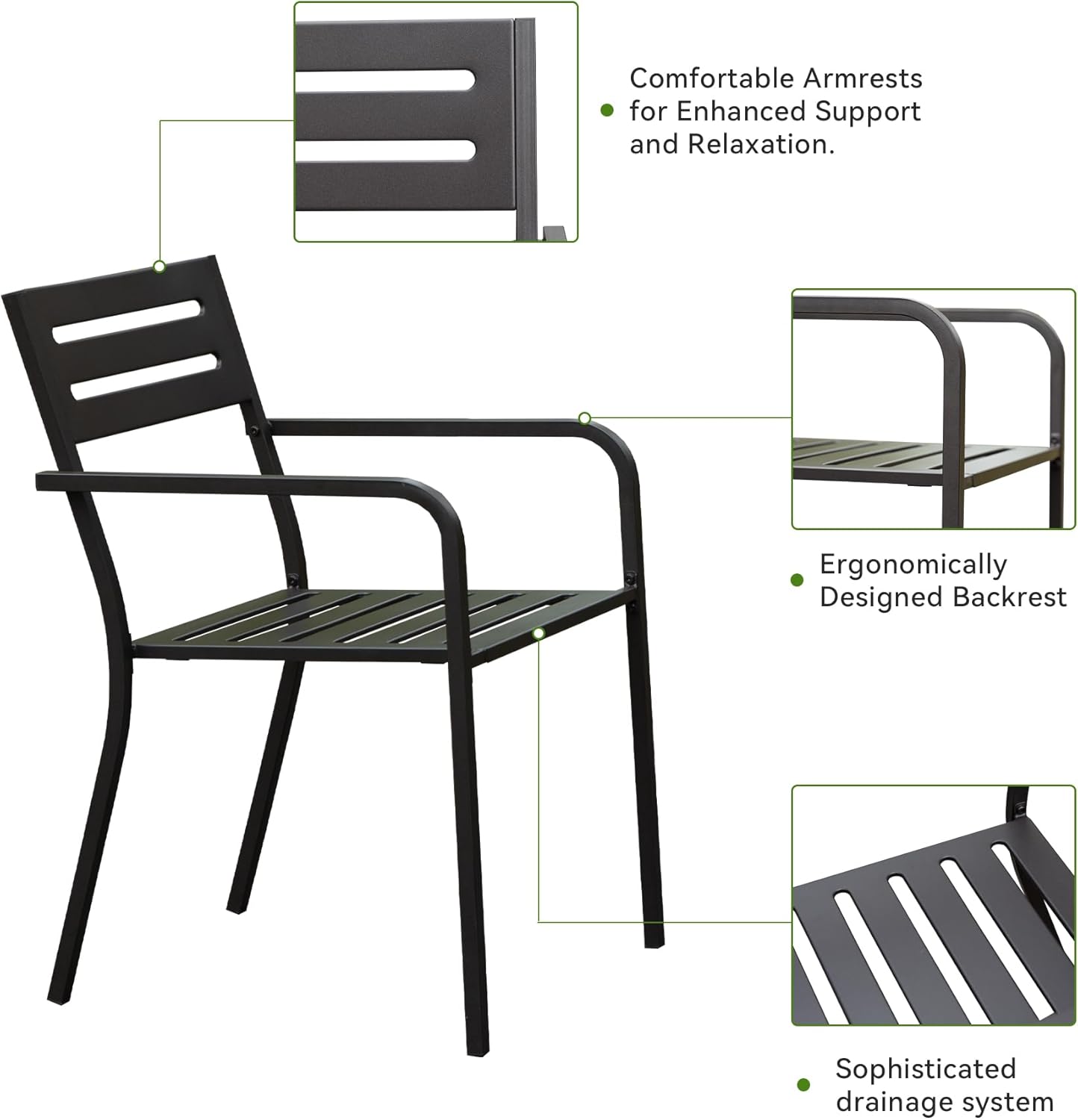 4-Pieces Patio Dining Chairs, Outdoor Heavy Duty Metal Chairs Set of 4, Stackable Garden Chairs with Ergonomic Armrest, Patio Furniture Chairs Set for Backyard Lawn Patio, Black