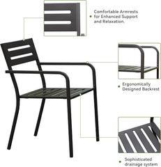 4-Pieces Patio Dining Chairs, Outdoor Heavy Duty Metal Chairs Set of 4, Stackable Garden Chairs with Ergonomic Armrest, Patio Furniture Chairs Set for Backyard Lawn Patio, Black