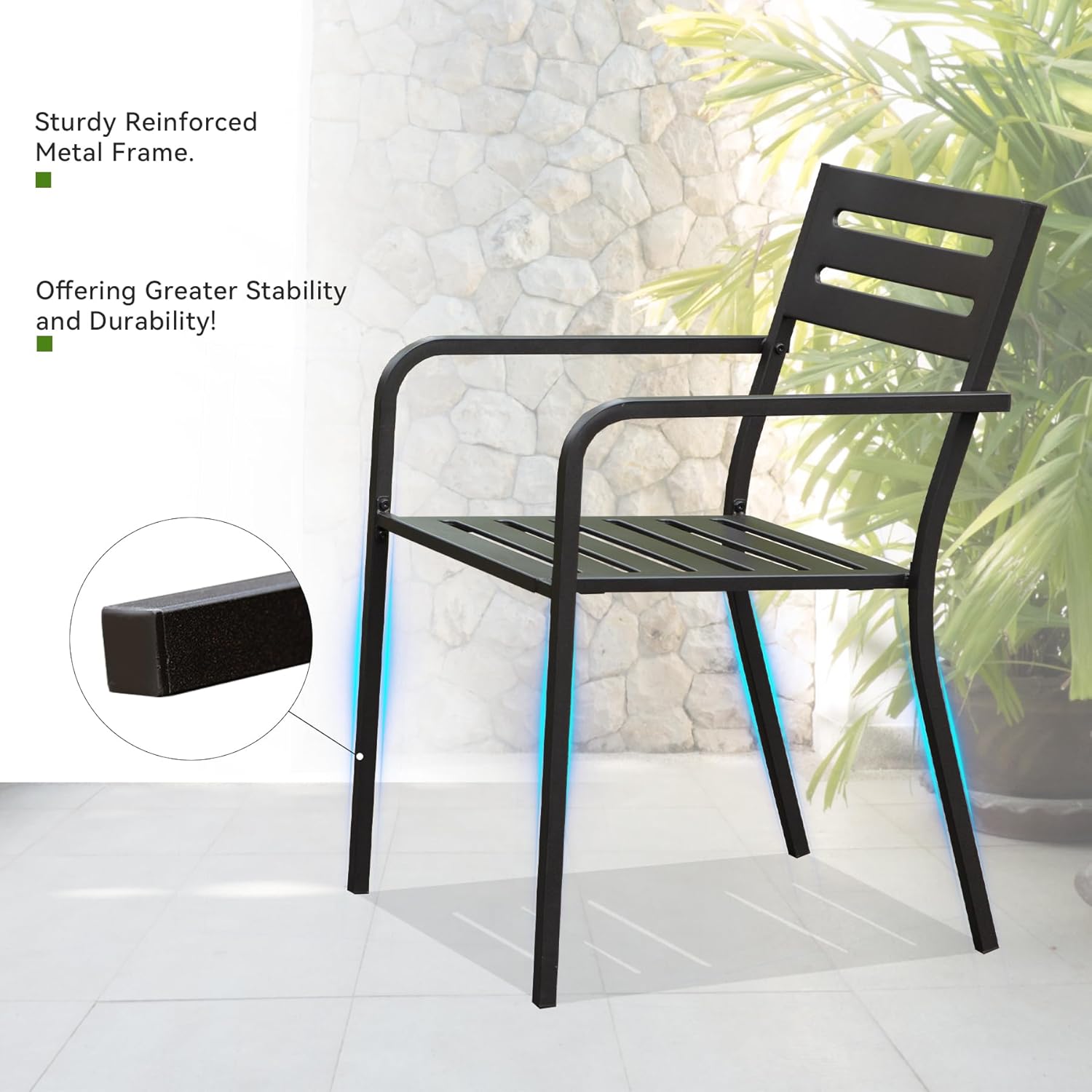 4-Pieces Patio Dining Chairs, Outdoor Heavy Duty Metal Chairs Set of 4, Stackable Garden Chairs with Ergonomic Armrest, Patio Furniture Chairs Set for Backyard Lawn Patio, Black