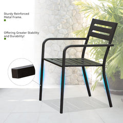 4-Pieces Patio Dining Chairs, Outdoor Heavy Duty Metal Chairs Set of 4, Stackable Garden Chairs with Ergonomic Armrest, Patio Furniture Chairs Set for Backyard Lawn Patio, Black