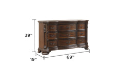 Traditional Style 9-Drawer Dresser With metal drawer pulls Made with Wood in Dark Walnut