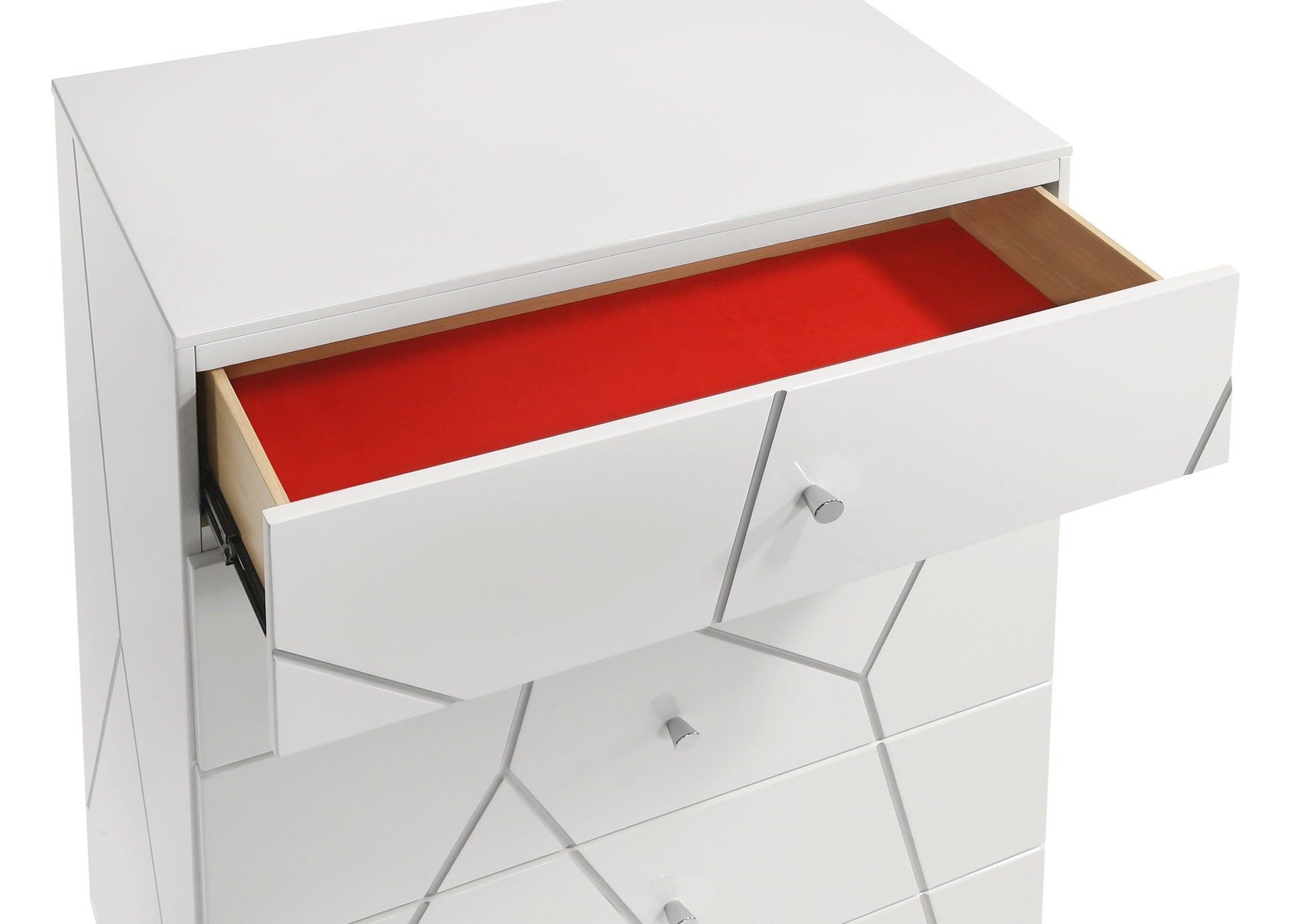 Manhattan Chest 鈥 Lacquer Finish with Geometric Design and Spacious Drawers for Modern Storage White  same asG150108681  (NJ inventory)
