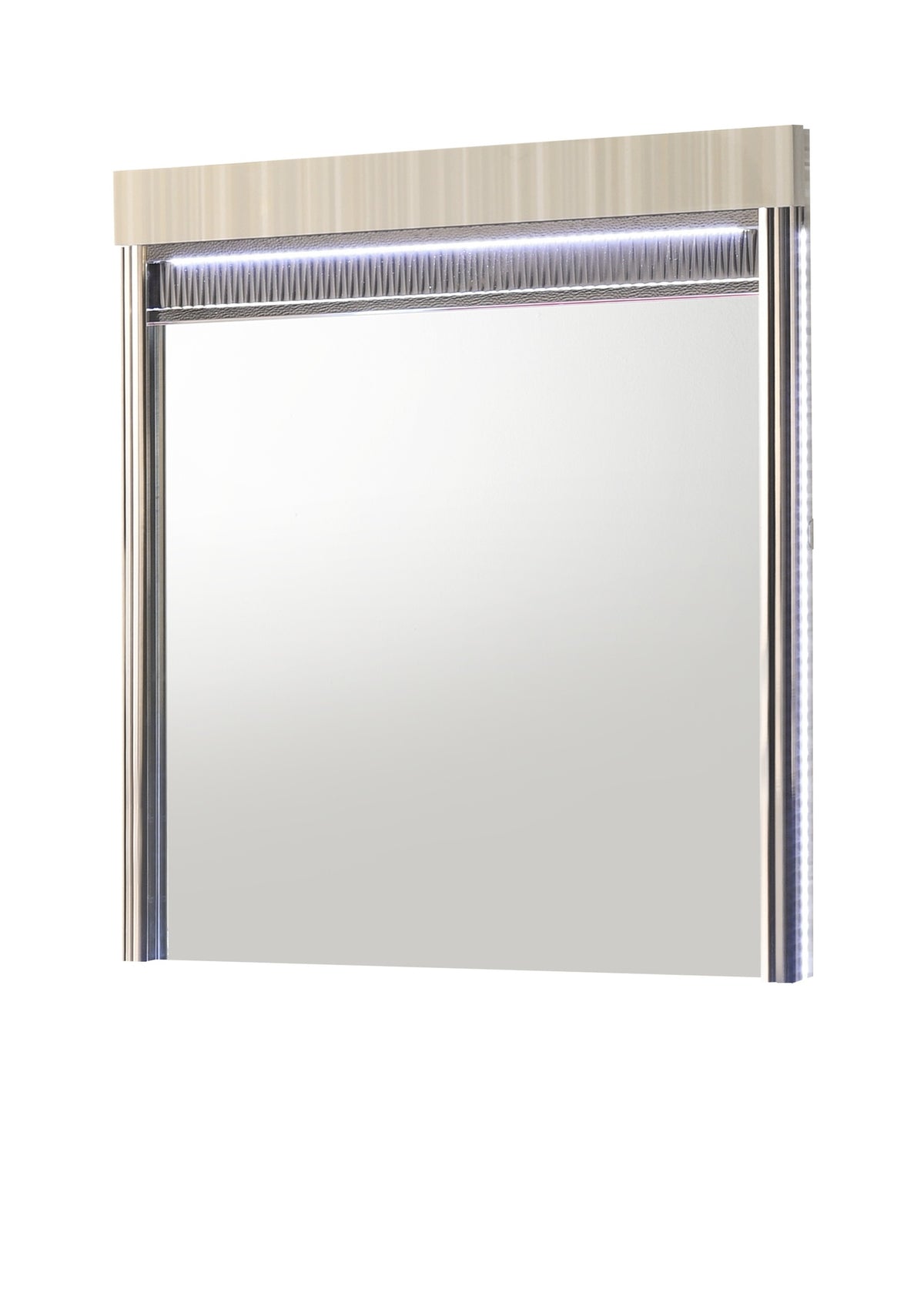 Leonor Modern Style Mirror with LED in Gray with clean linear detailing(INCLUDES MIRROR ONLY NOT DRESSER)