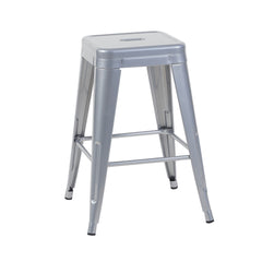 24 Inch Counter Height Stool, Backless Metal Bar Stools Set of 2, Non-Stackable, Detachable & Easy Assembly, Space-Saving Design for Kitchen Island/Bar/Café/Dining Room (Sliver)