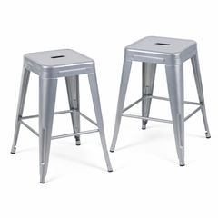 24 Inch Counter Height Stool, Backless Metal Bar Stools Set of 2, Non-Stackable, Detachable & Easy Assembly, Space-Saving Design for Kitchen Island/Bar/Café/Dining Room (Sliver)