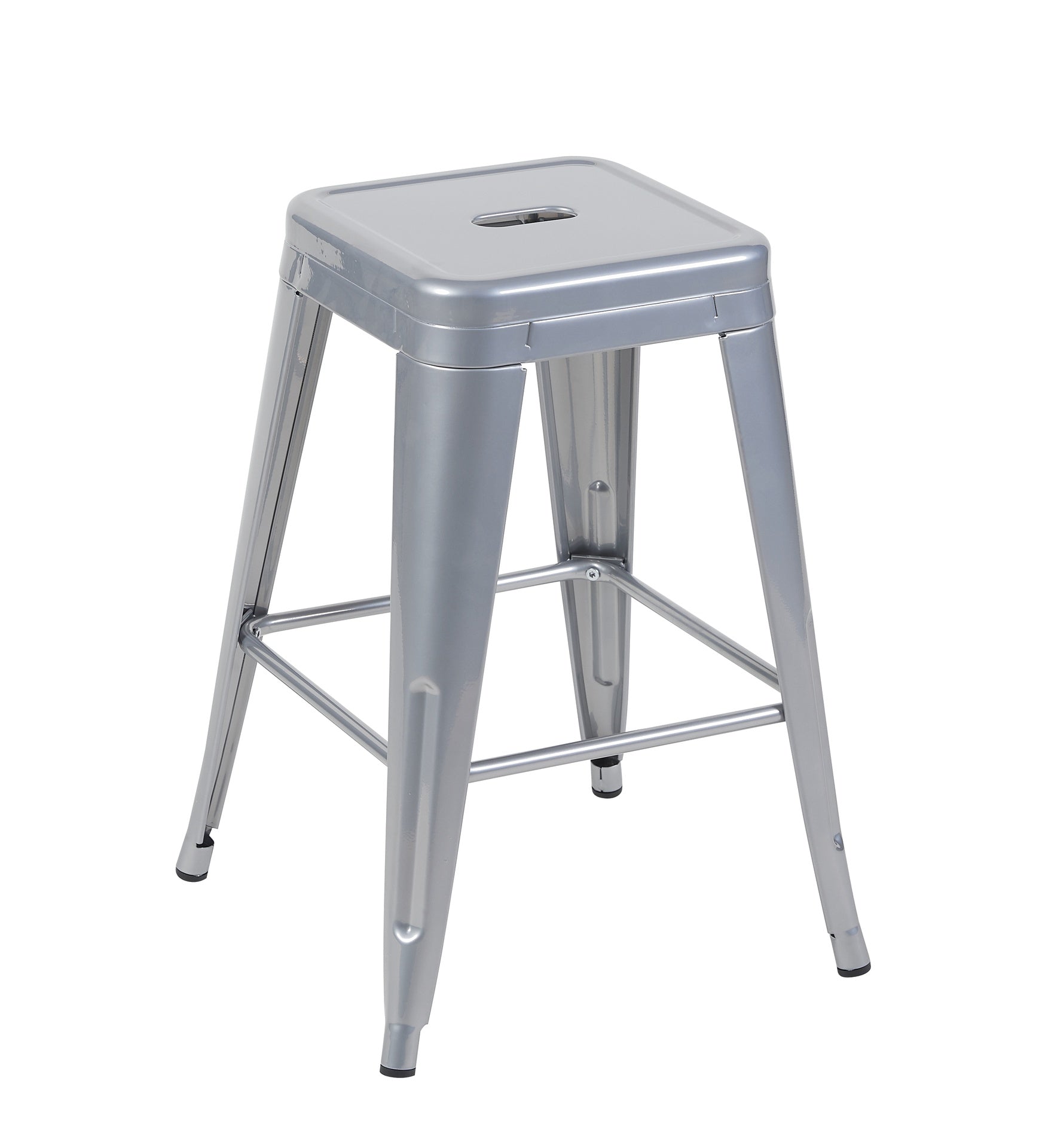 24 Inch Counter Height Stool, Backless Metal Bar Stools Set of 2, Non-Stackable, Detachable & Easy Assembly, Space-Saving Design for Kitchen Island/Bar/Café/Dining Room (Sliver)