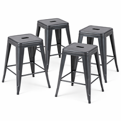 24 Inch Counter Height Stool, Backless Metal Bar Stools Set of 4, Non-Stackable, Detachable & Easy Assembly, Space-Saving Design for Kitchen Island/Bar/Café/Dining Room (Gray)