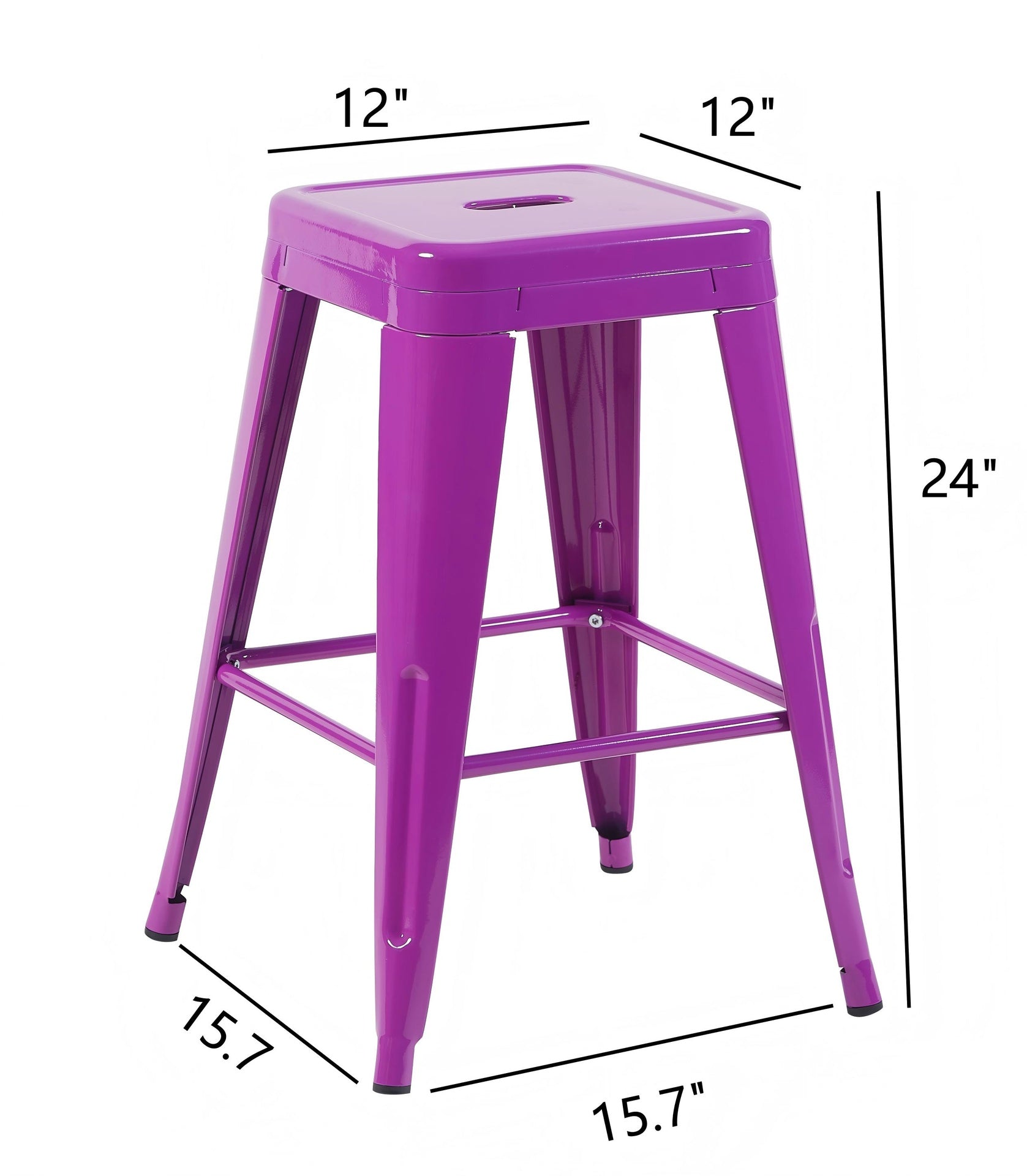 24 Inch Counter Height Stool, Backless Metal Bar Stools Set of 2, Non-Stackable, Detachable & Easy Assembly, Space-Saving Design for Kitchen Island/Bar/Café/Dining Room (Purple)