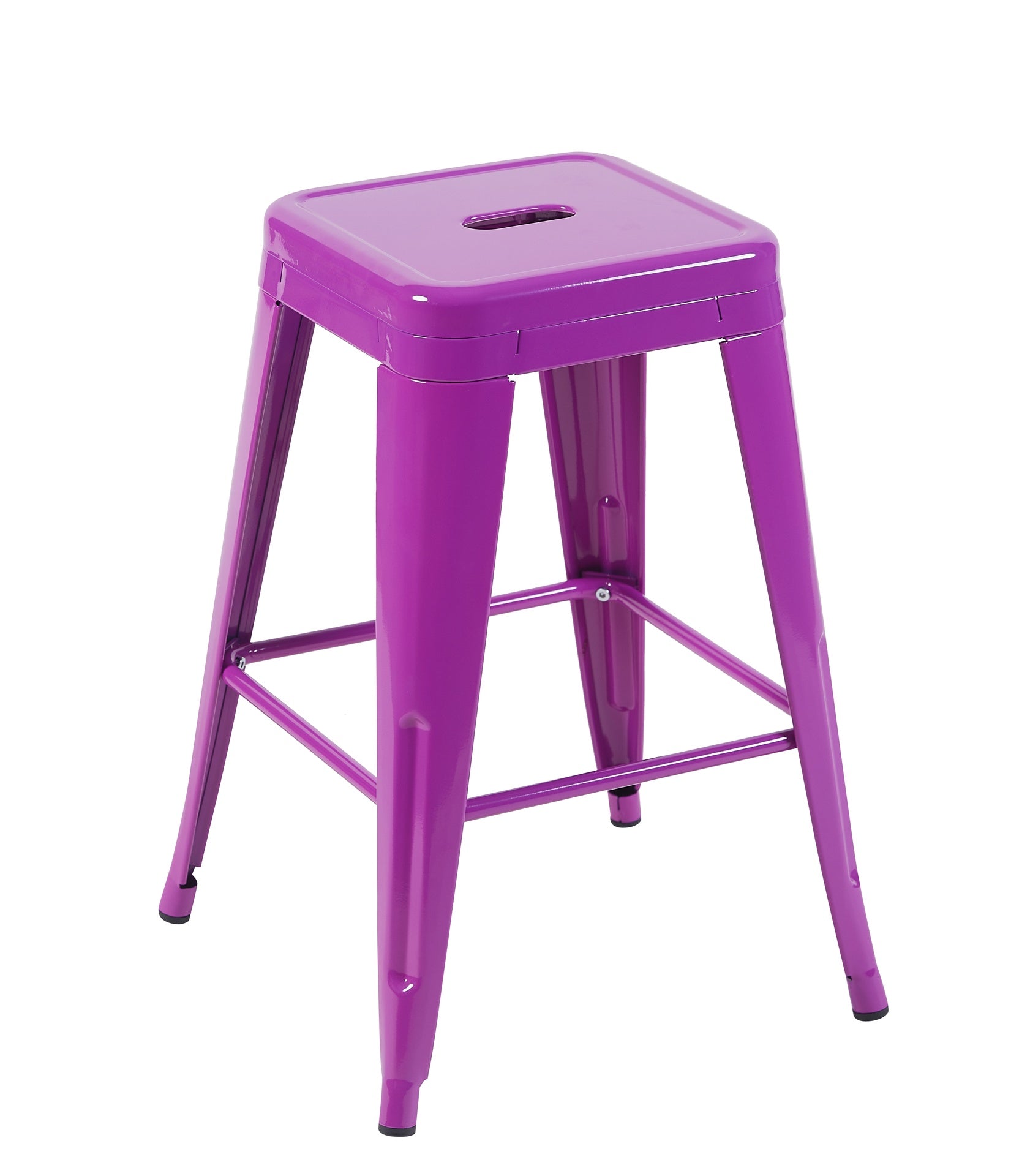 24 Inch Counter Height Stool, Backless Metal Bar Stools Set of 2, Non-Stackable, Detachable & Easy Assembly, Space-Saving Design for Kitchen Island/Bar/Café/Dining Room (Purple)