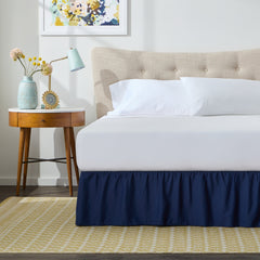 Linenspa 80gsm Microfiber Ruffle Bed Skirt, Cal King, Navy
