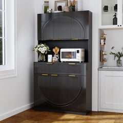 Pantry Cabinet for Living Room, 71" Kitchen Pantry Storage Cabinet with Drawers and Doors, Hutch Cupboard with Microwave Stand and Power Outlets, Black