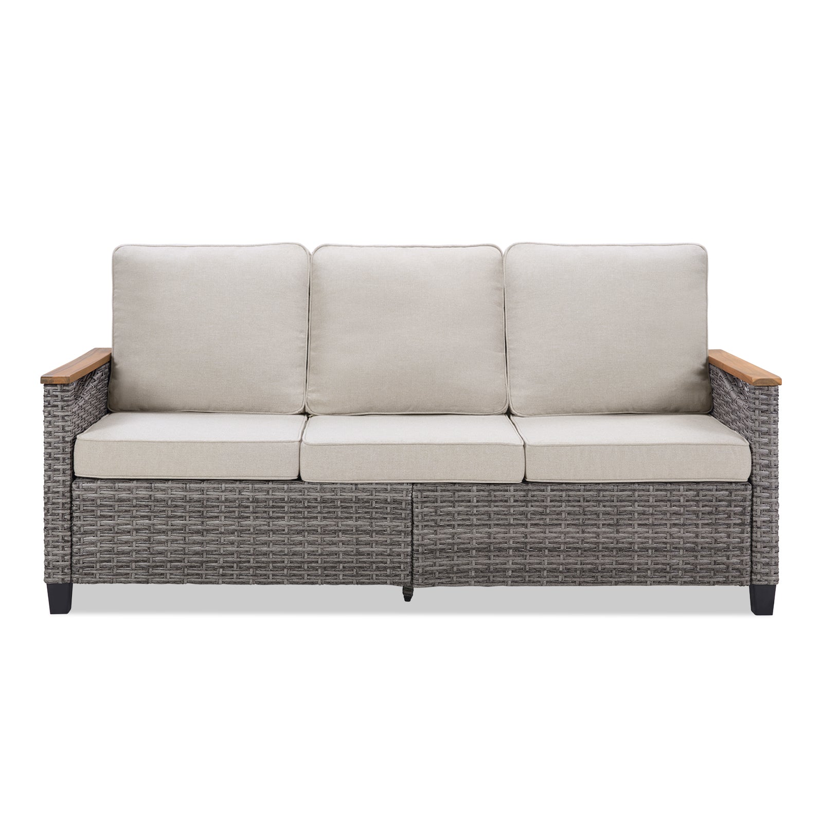 69.7" Wide Outdoor Wicker Patio Sofa, Deep Seating Outdoor Couch with Cushions for Porch Garden, Beige