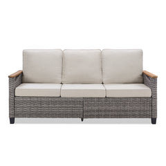 69.7" Wide Outdoor Wicker Patio Sofa, Deep Seating Outdoor Couch with Cushions for Porch Garden, Beige