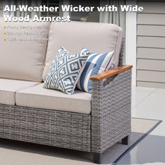 69.7" Wide Outdoor Wicker Patio Sofa, Deep Seating Outdoor Couch with Cushions for Porch Garden, Beige