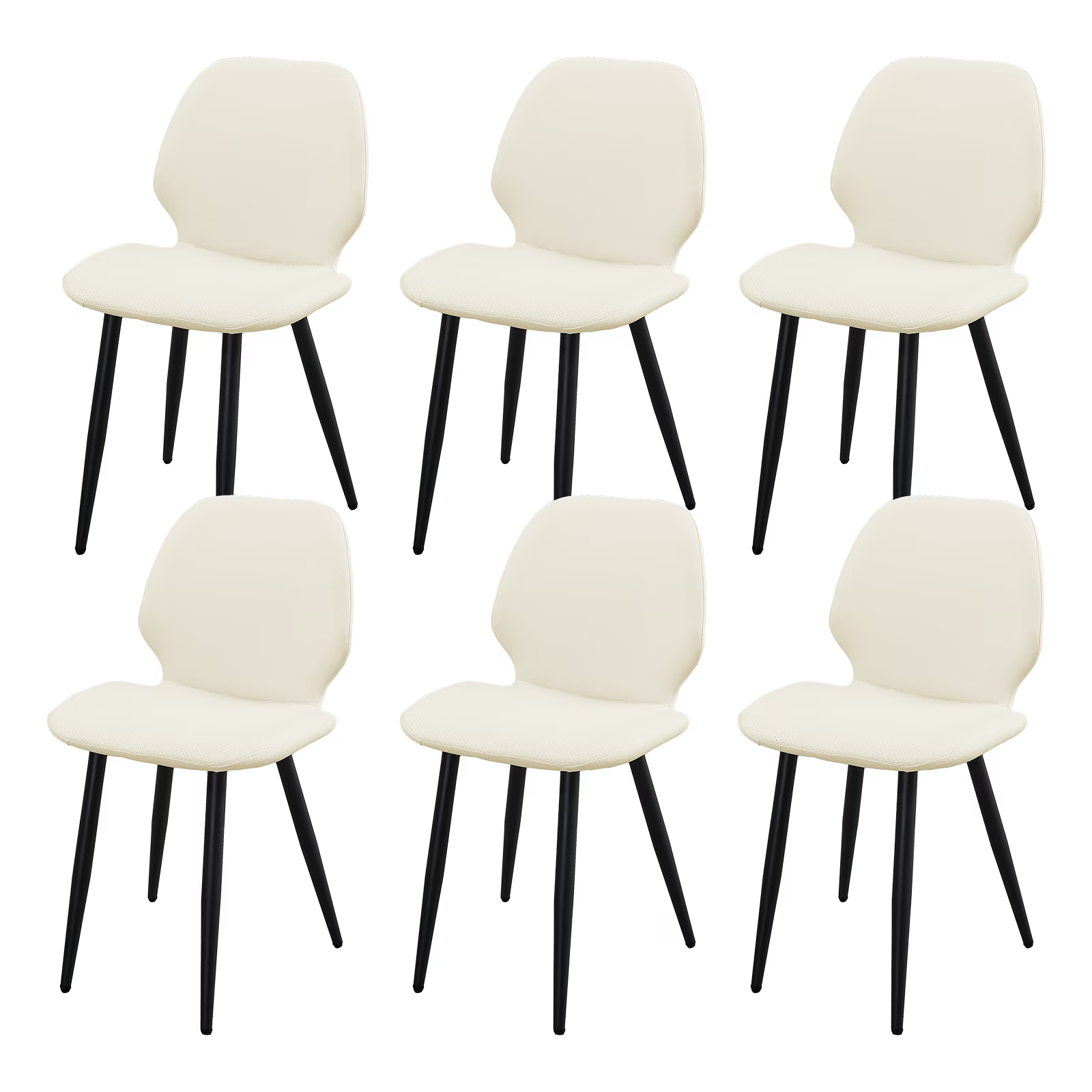 White Leather Dining Chair with Metal Legs, Shell Shape Upholstered Chair Set of 6 for Kitchen, Restaurant, Living, Meeting Room