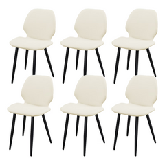 White Leather Dining Chair with Metal Legs, Shell Shape Upholstered Chair Set of 6 for Kitchen, Restaurant, Living, Meeting Room