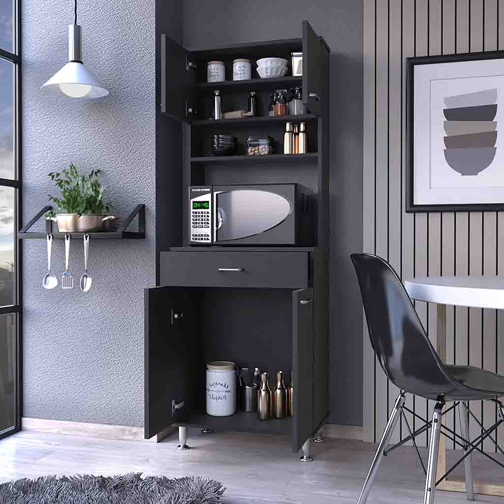 Bay Area Pantry, Two Door Cabinets, One Drawer, Four Adjustable Metal Legs