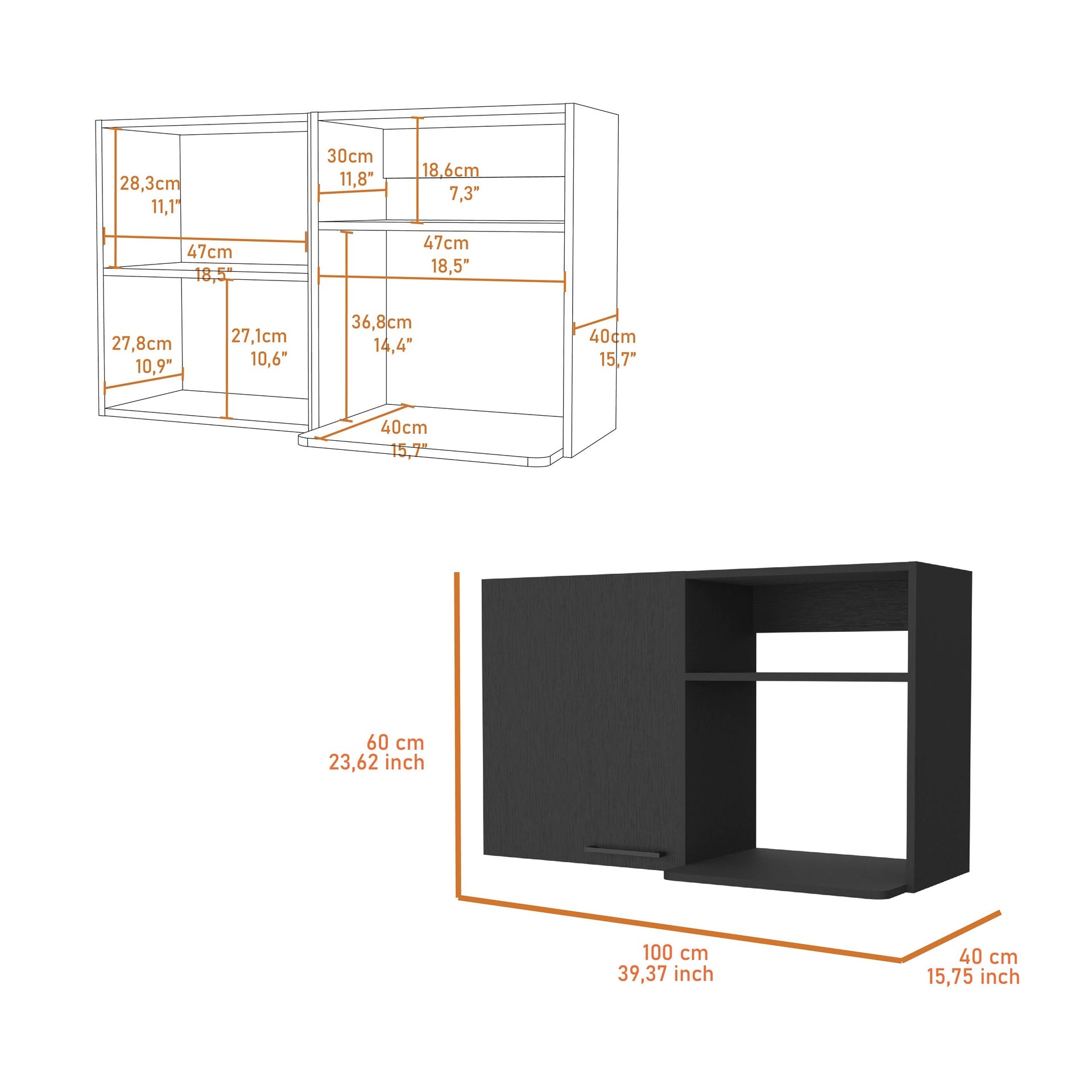 Oklahoma 2 Wall Cabinet, 2 Door Stackable Wall Mounted Storage Cabinet with 2 Side Shelf