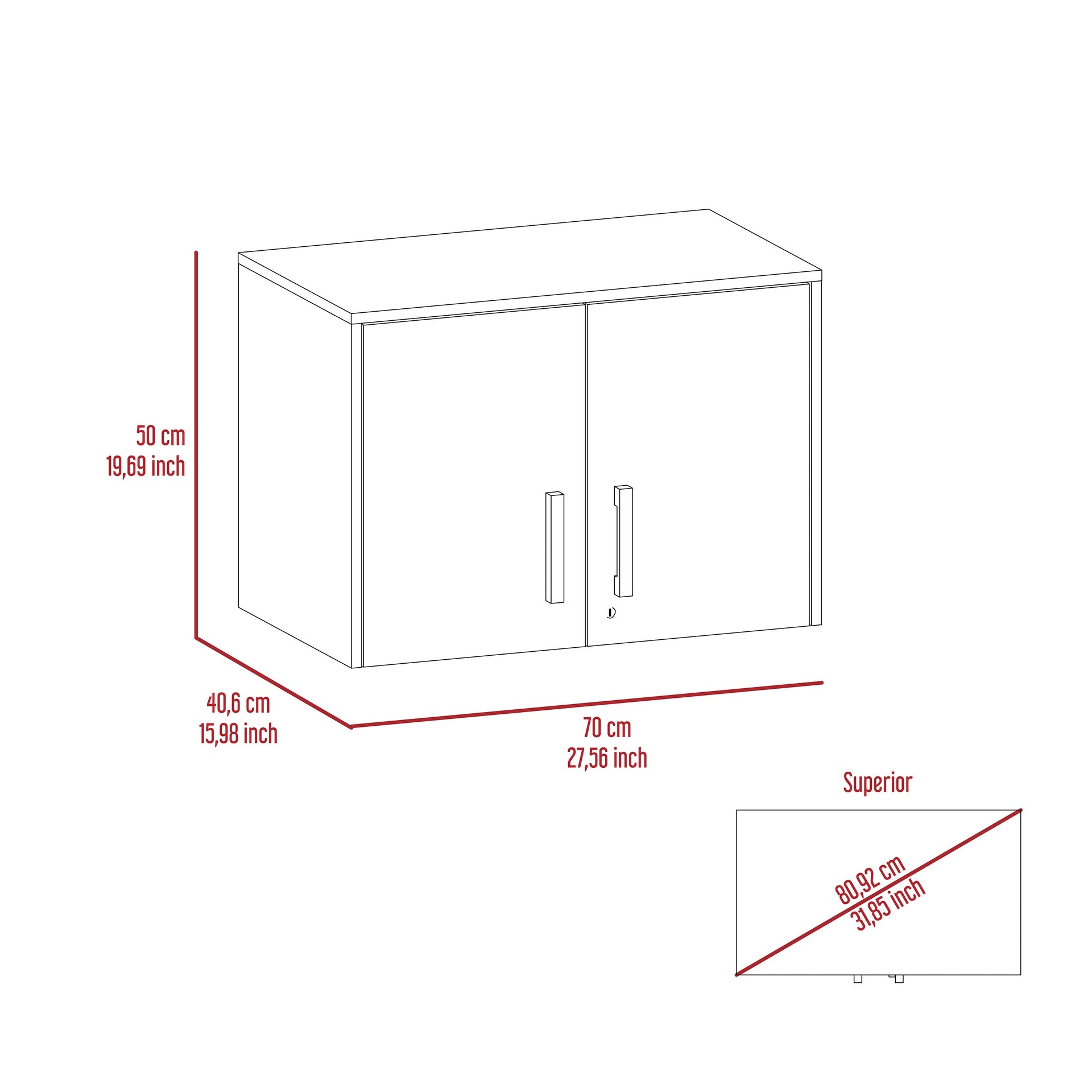Penny Storage Cabinet, Wall Cabinet Double Door, Three Internal Shelves