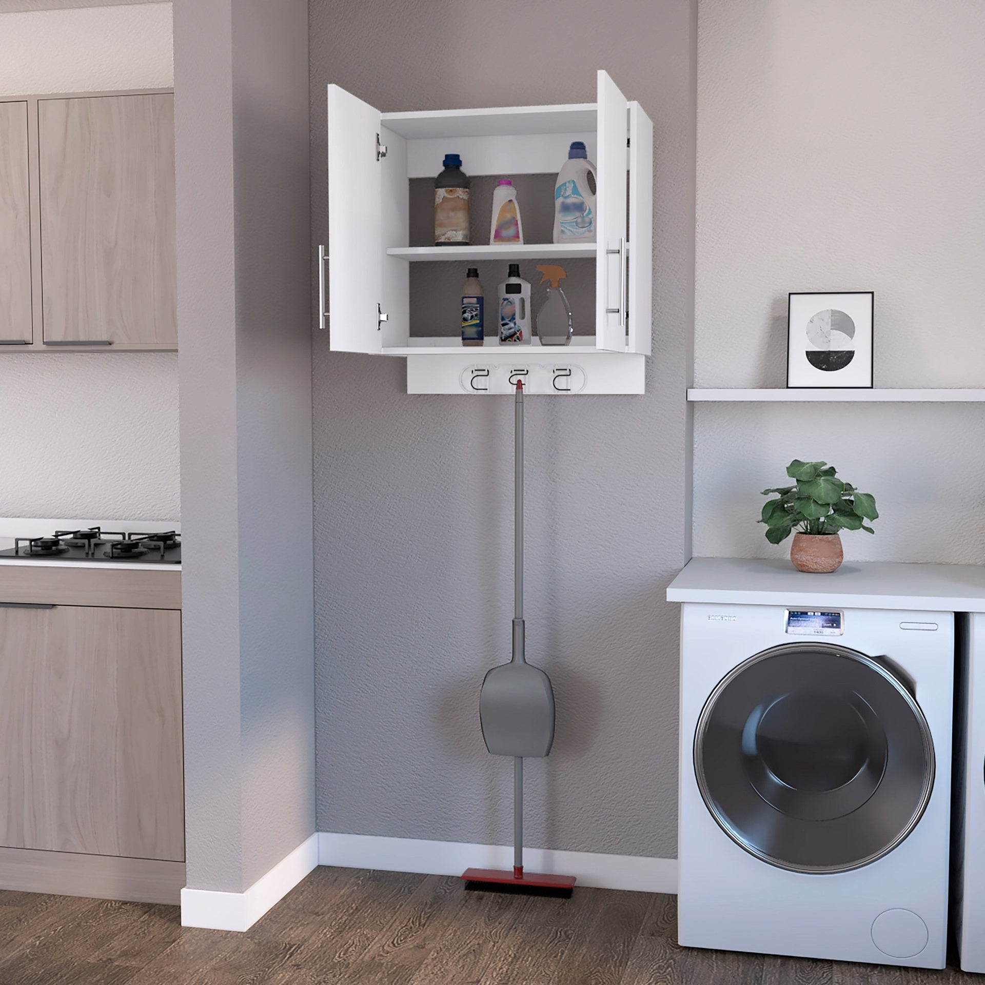 Weiser Wall Storage Cabinet, Space Saver Storage Cabinet with Broom Hangers