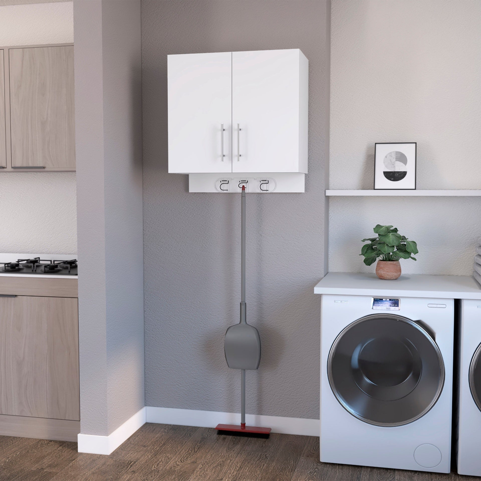 Weiser Wall Storage Cabinet, Space Saver Storage Cabinet with Broom Hangers