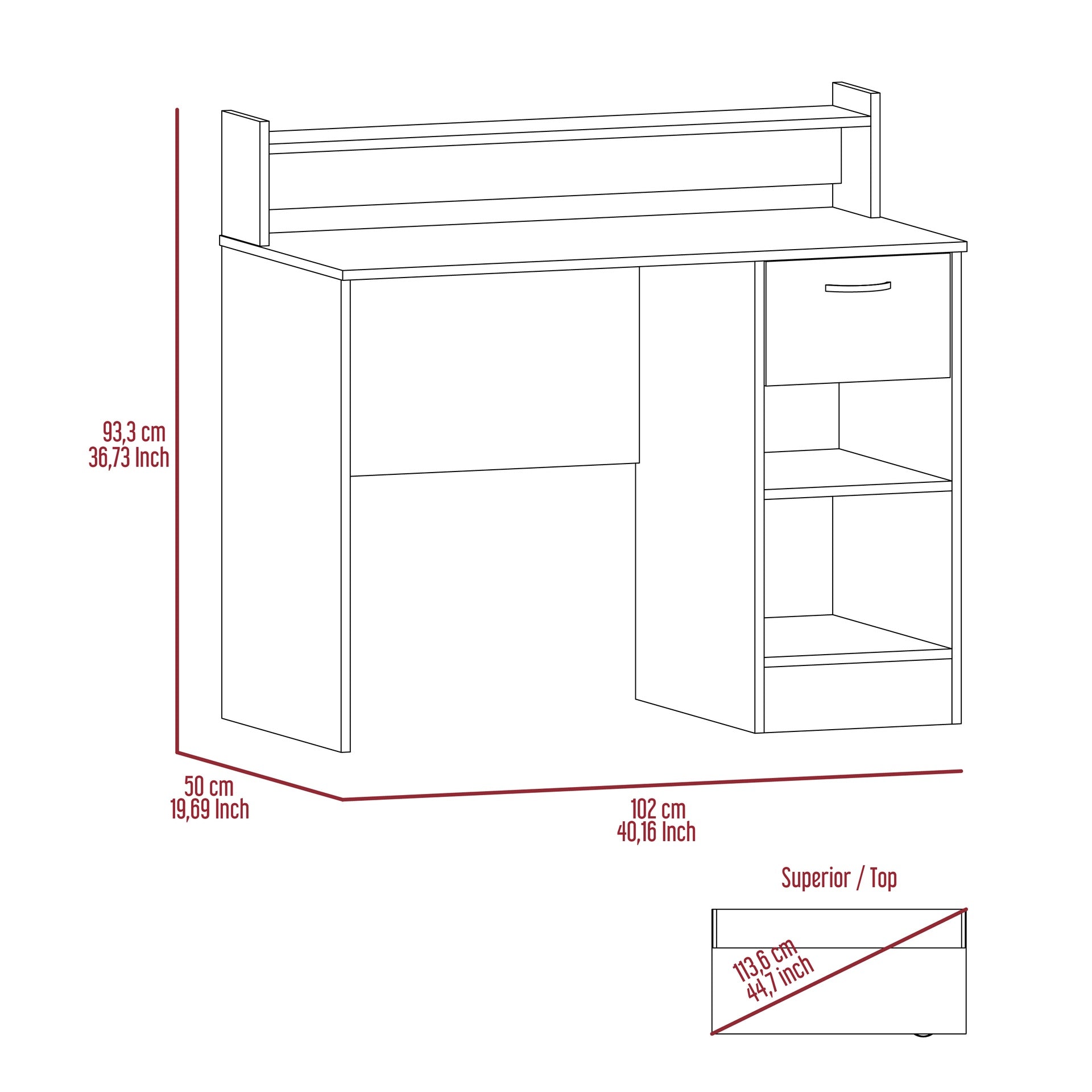 Charlotte Computer Desk with 2 Storage Shelves and Drawer
