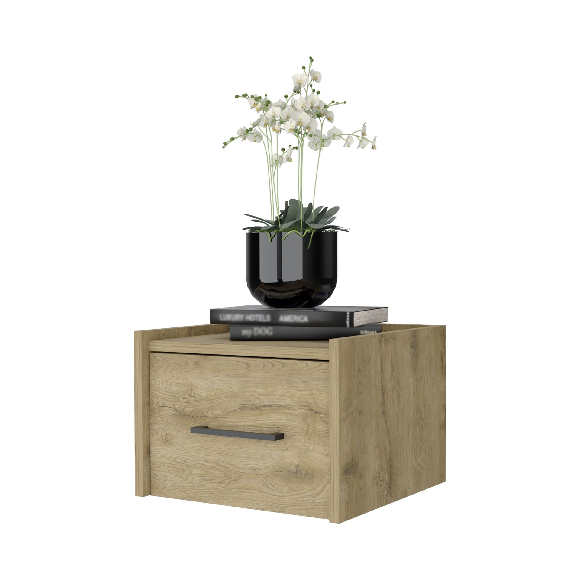 Elfrida Wall-Mounted Nightstand, Sleek Single-Drawer Design with Spacious Top Shelf