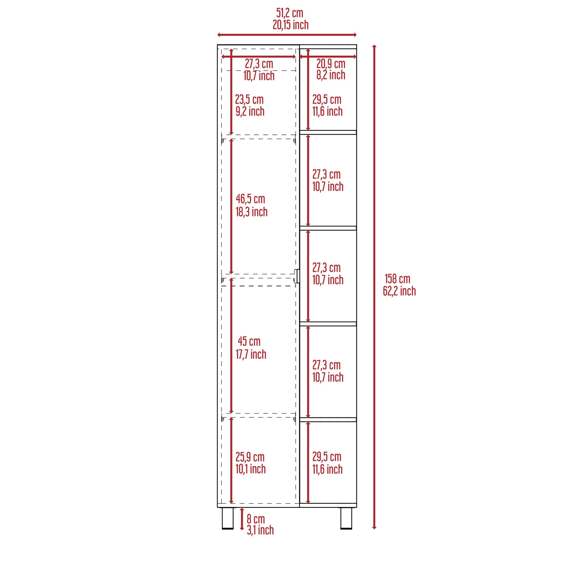Los Angeles Linen  Cabinet, Five Shelves, One Cabinet, Divisions