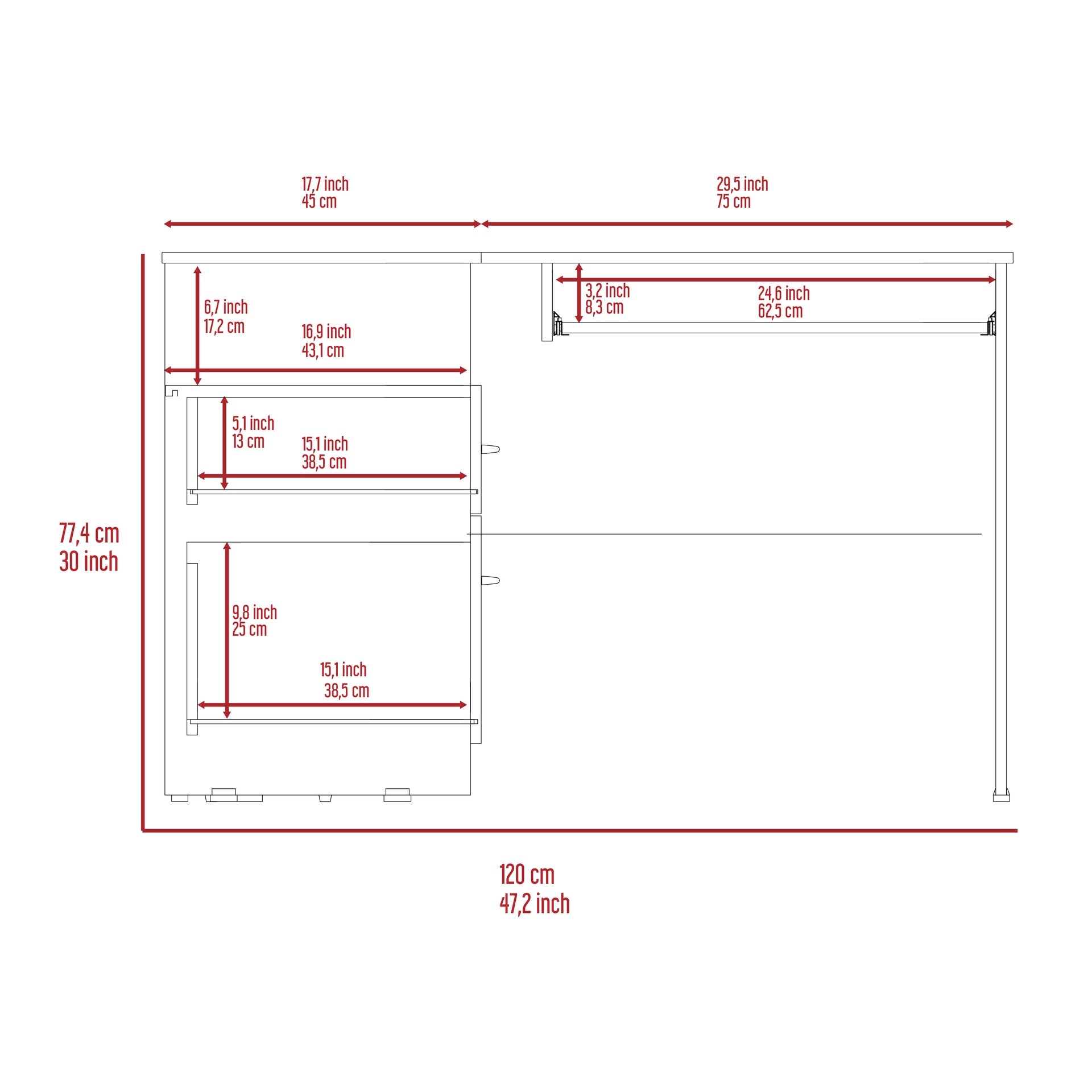 Raleigh L-Shaped Desk, Two Drawers, One Shelf, CPU Storage