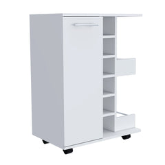 Tennessee Bar Cart, One Cabinet With Division, Six Cubbies For Liquor, Two Shelves