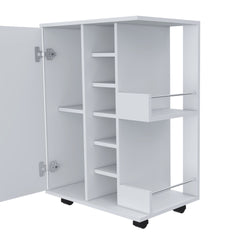 Tennessee Bar Cart, One Cabinet With Division, Six Cubbies For Liquor, Two Shelves