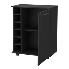 Rawlins Bar Cart with 6-Bottle Rack, Storage Cabine and Mobile Caster Wheels