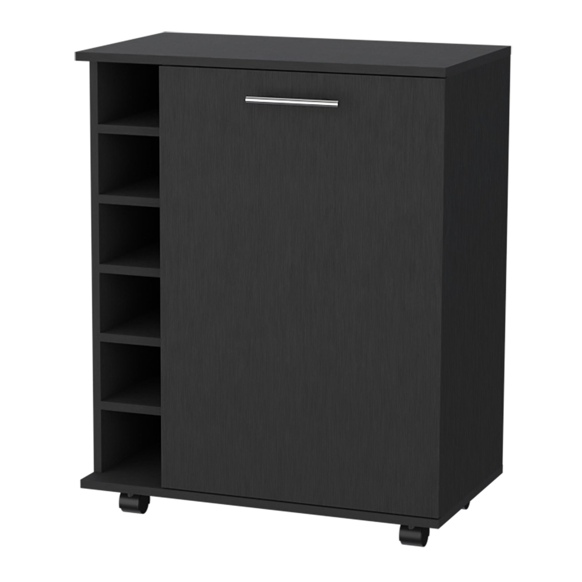 Rawlins Bar Cart with 6-Bottle Rack, Storage Cabine and Mobile Caster Wheels