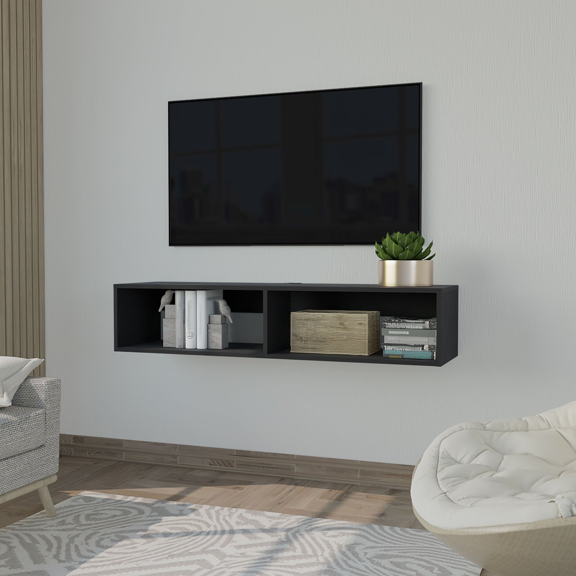 Yankton Floating TV Stand with Spacious Shelves and Cable Management