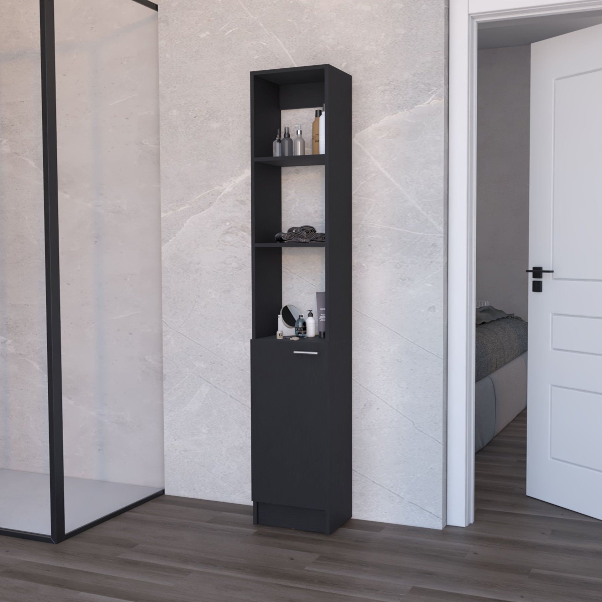 Brenda Linen Cabinet with 1 door, 3 open shelves