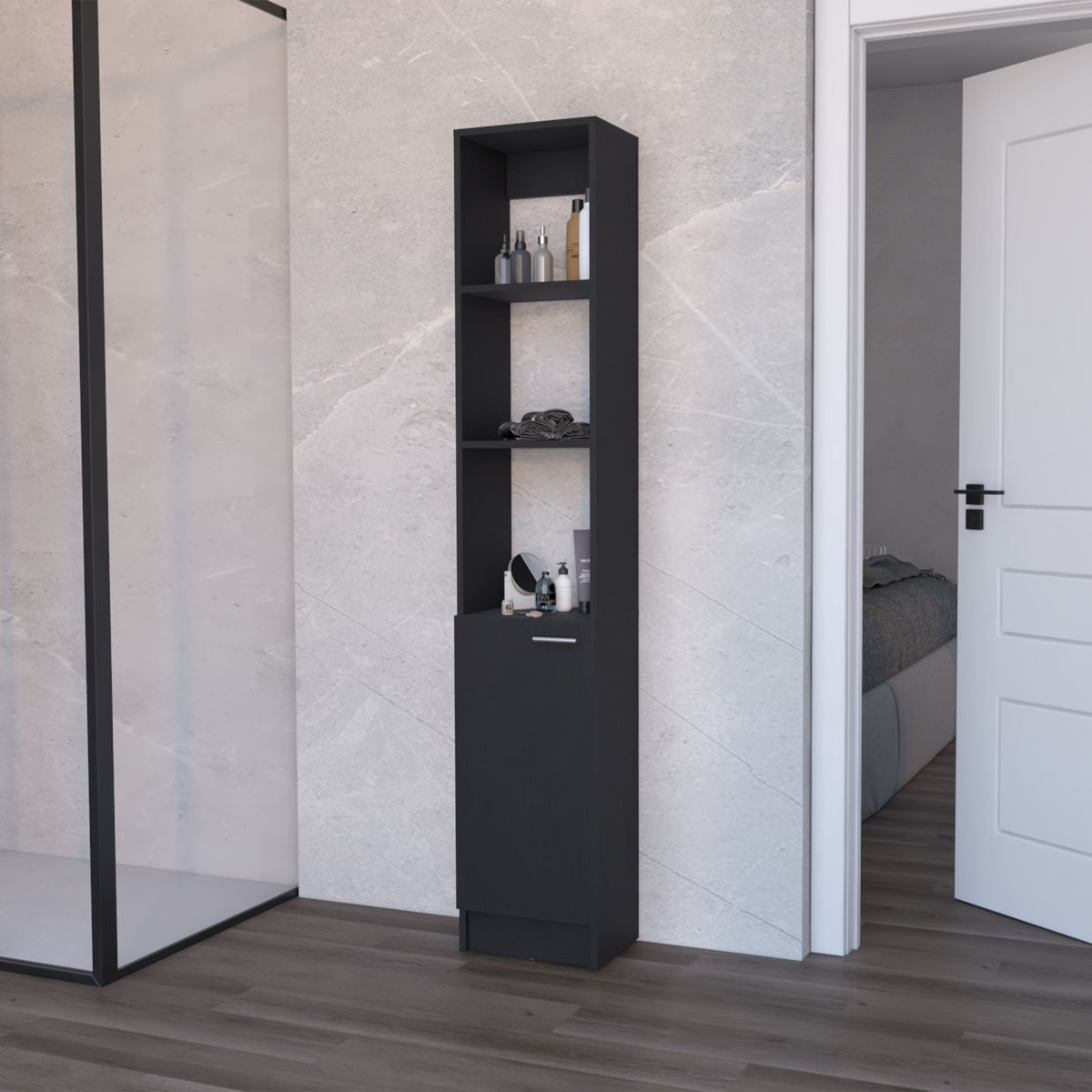 Brenda Linen Cabinet with 1 door, 3 open shelves