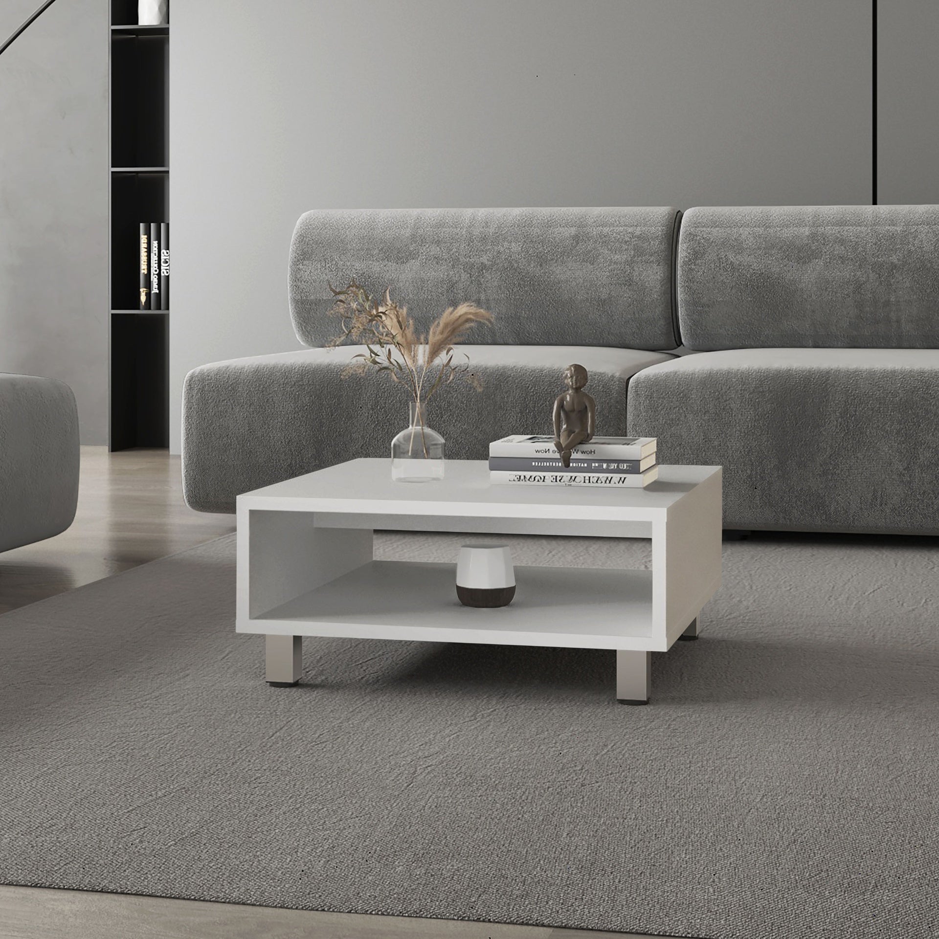 Avondale Coffee Table in Melamine with Open Storage, white