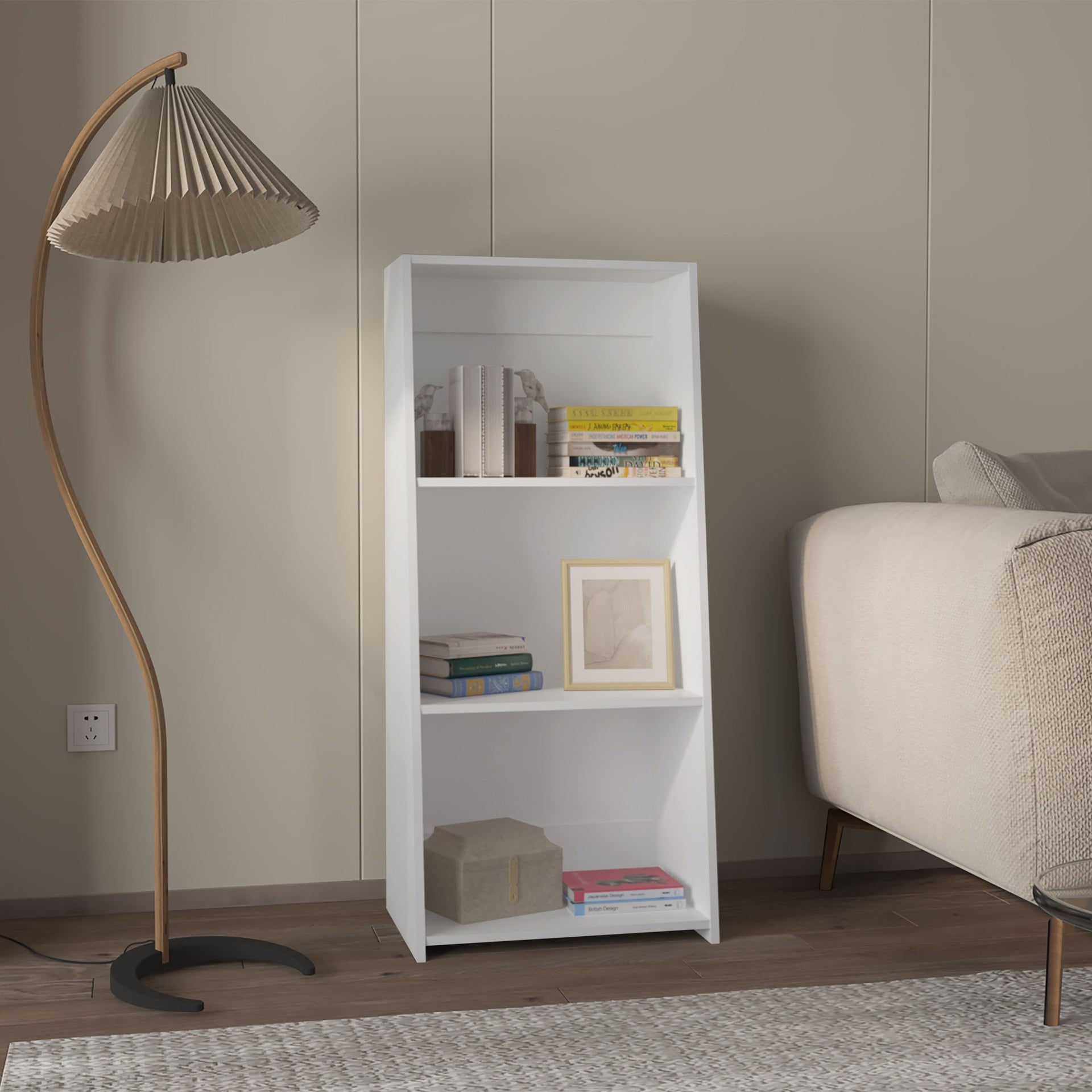 Anthem Bookcase in Melamine with Three Shelves, White