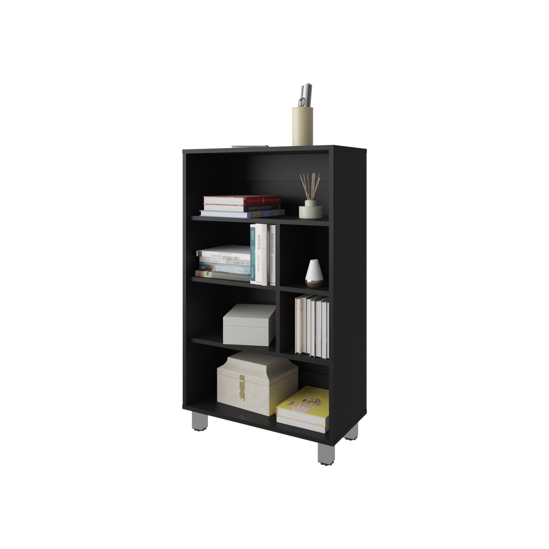 Charco Bookcase in Melamine with Six  Shelves, White